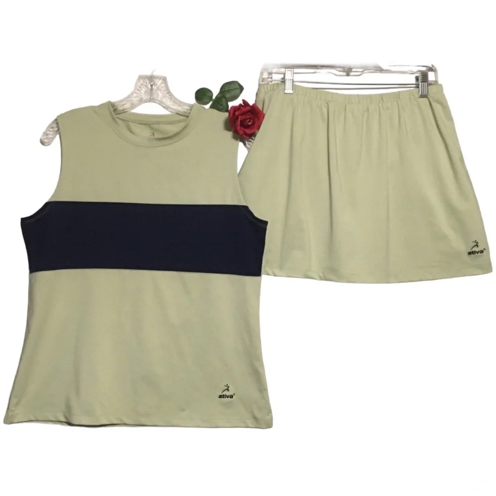 Ativa Green & Black 2-Piece Tennis Golf Outfit Skort & Top Set